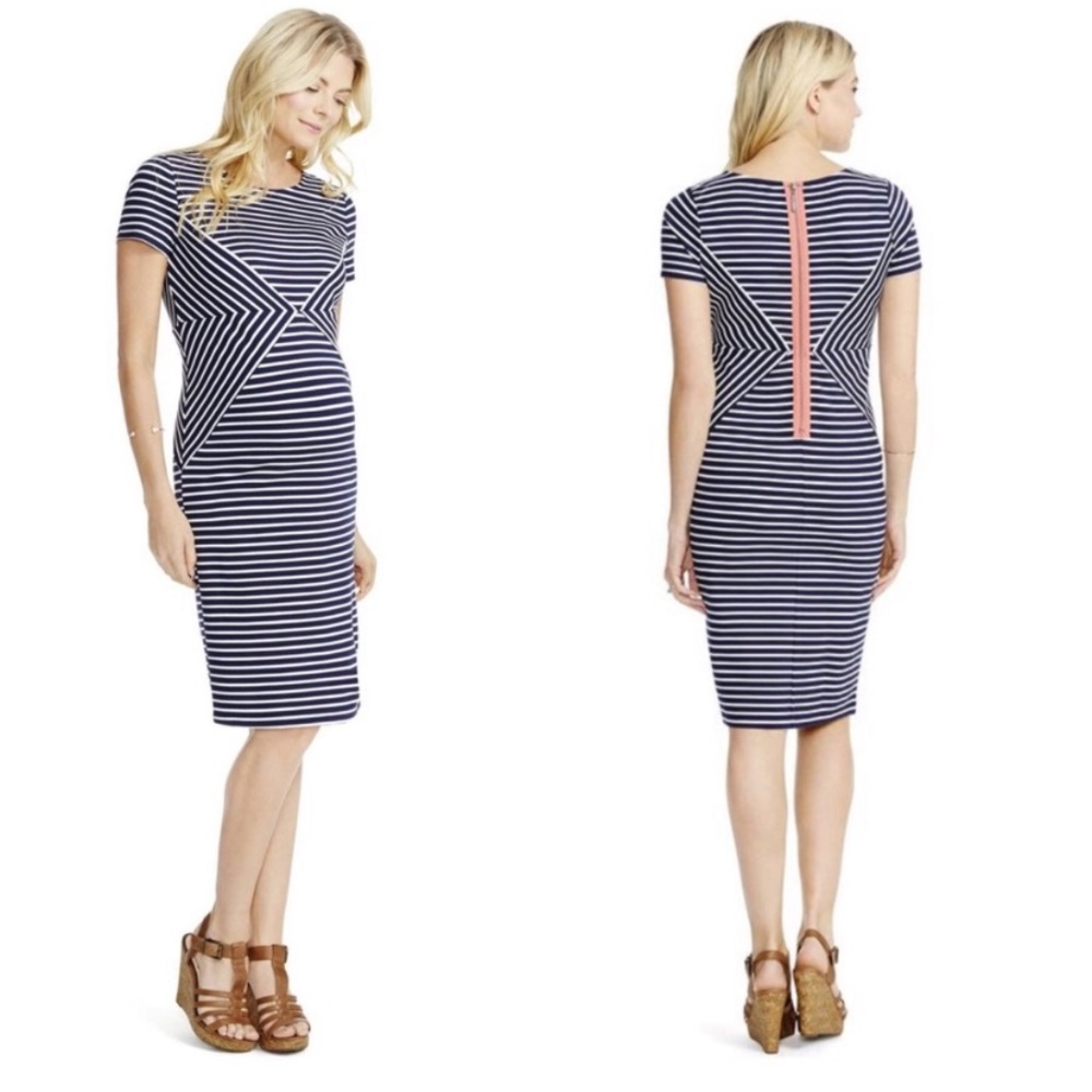 Jessica Simpson Maternity Navy blue and white striped stretchy dress